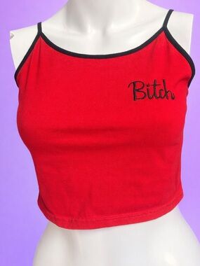 Red Tank Top with Black embroidered by Body Rage